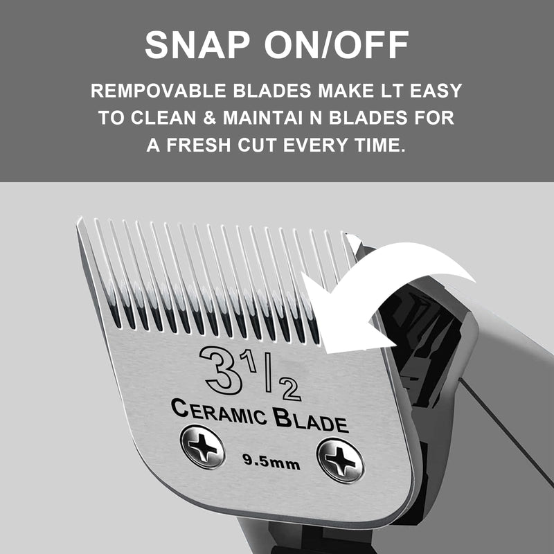 Size3-1/2 Professional Detachable Replacement Ceramic Blades Set,Compatible with Andis AGC,BDC,BGC,MBG Series,Oster Classic 76/Star-Teq/Power-Teq Clippers，Cut Length 3/8-Inch(9.5mm) 3-1/2 9.5mm - PawsPlanet Australia