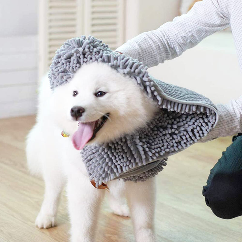 Muddy Mat Original Doggy Dryer, Highly Absorbent Microfiber Washable Dog Shammy Quick Drying Towel Absorber - Extra Soft Plush Wrap Chenille Bath Towels to Dry Soggy Large Pets & Small Puppy Grey - PawsPlanet Australia