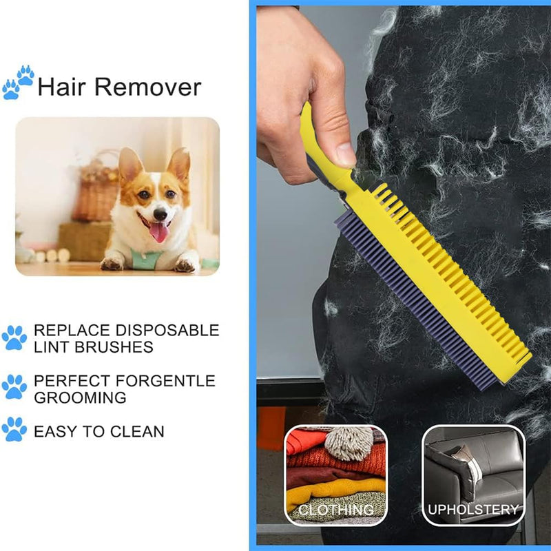 Rubber Pet Hair Removal Brush, Dogs Cats Hair Lint Remover Tool Massage Bath Comb Brush for Cleaning and Grooming (Yellow) Yellow - PawsPlanet Australia