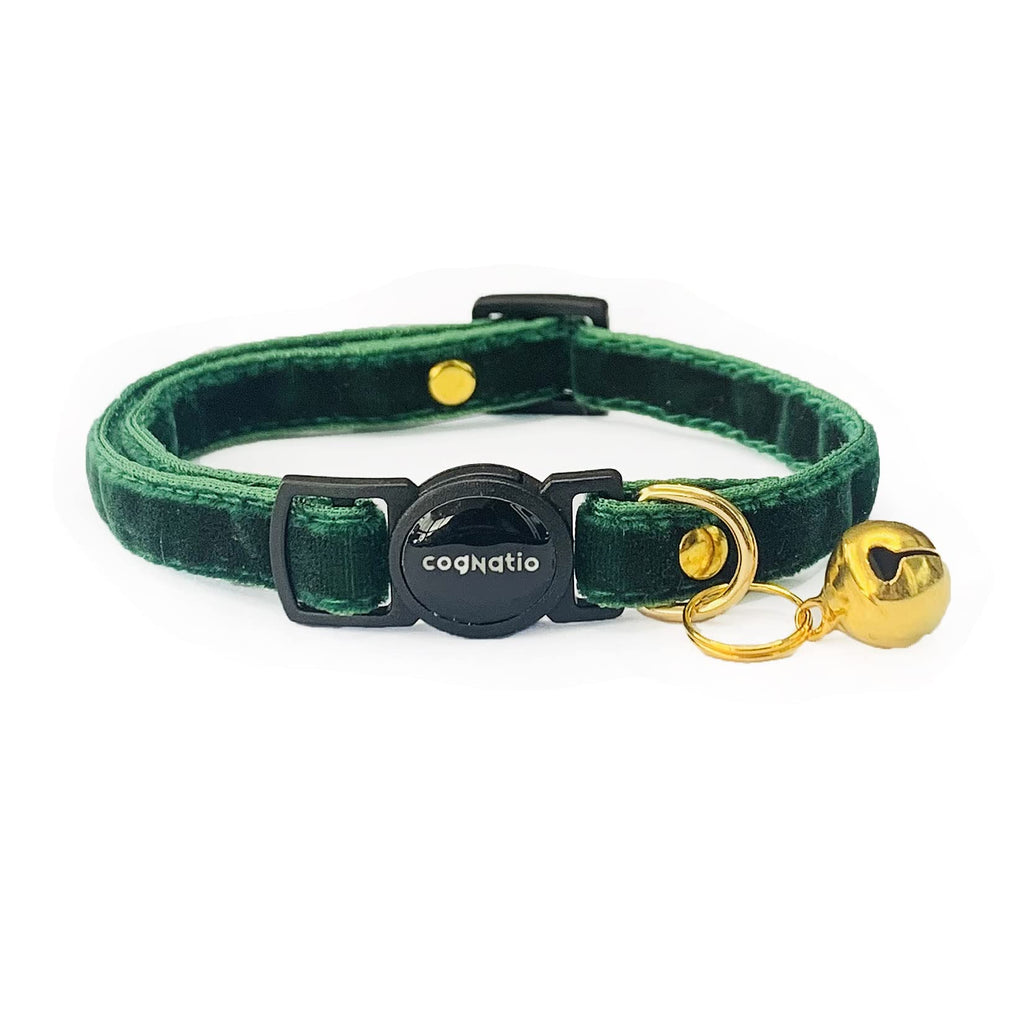 Safety Quick Release Cat Collars,Double Velvet with Bell Available in a Range Colors,Perfect for Your Kitty, Adjustable 20-30 cm (20-30cm, XmasGreen) 20-30cm