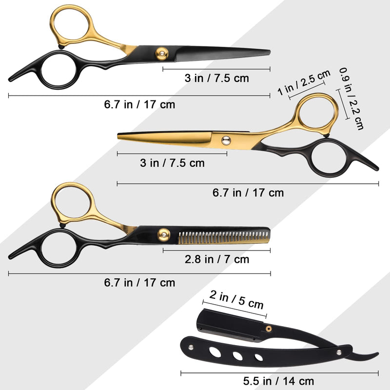 Hair Scissors,11Pcs Professional Black Gold Hair Cutting,Stainless Steel Barber Supplies,Straight, Thinning Shears, Multi Use Haircut Sets for Home Salon Barber - PawsPlanet Australia