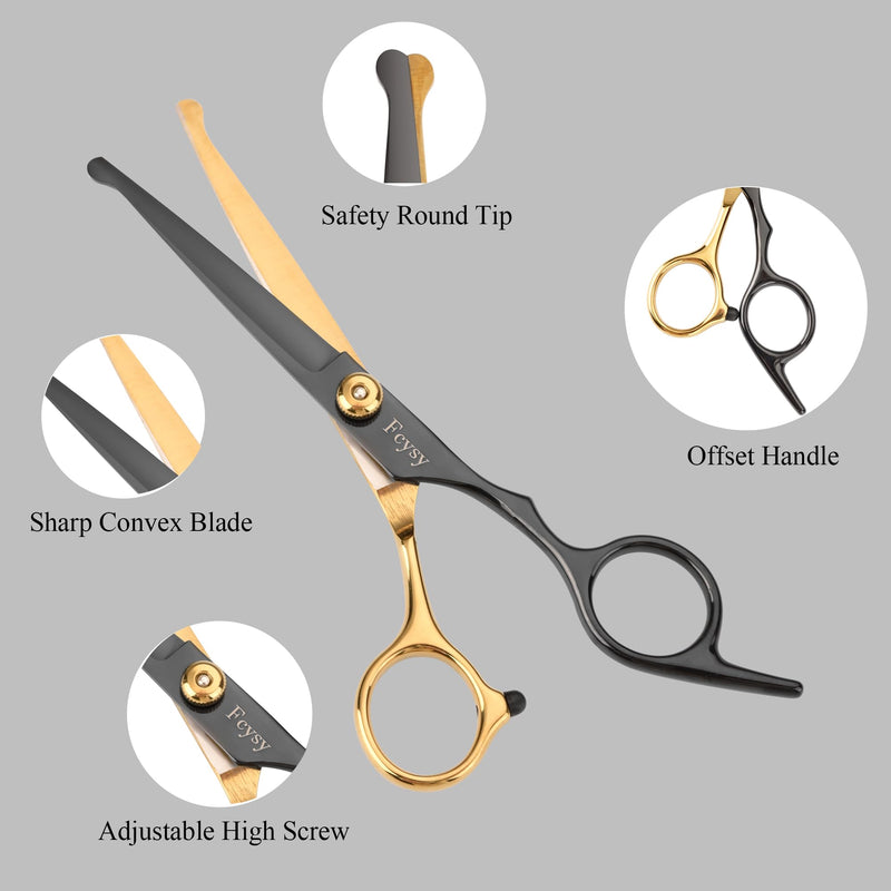 Dog Grooming Scissors Kit, Fcysy Professional Pet Shears for Cats at Home, Dog Grooming Tools with Curved & Straight Blades Scissors Thinning Shears Pet Supply Set Gold 7 Pcs - PawsPlanet Australia