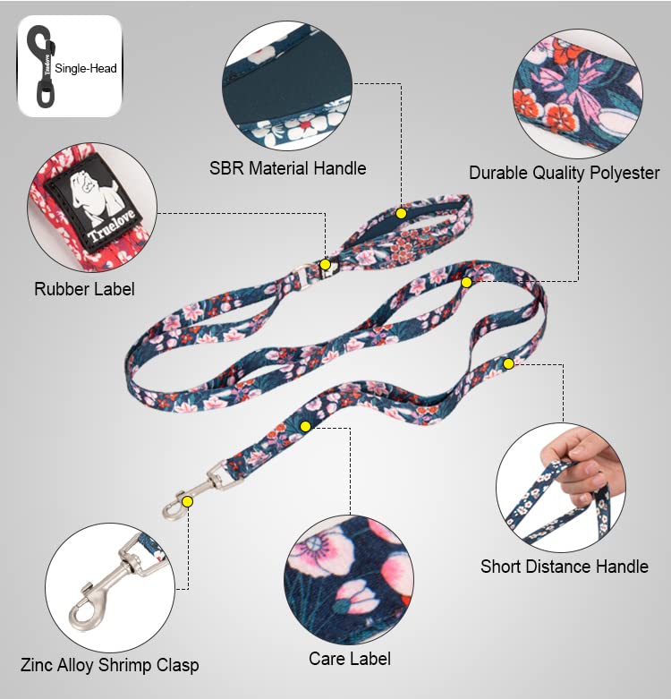 WINHYEPET Truelove Floral Pet Leash Neoprene Padded Handle Extra Traffic Control Dog Strong Enough and Easy Control Suitable Small Medium Large Breeds TLL3112(Poppy Red,M) M Poppy Red - PawsPlanet Australia