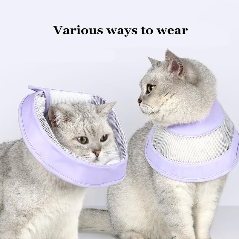Cat Recovery Protective Cone Collar After Surgery-Soft Adjustable Waterproof Lightweight Elizabethan Collar to Prevent Cats from Touching Stitches, Wounds and Rashes (M Purple) M Purple