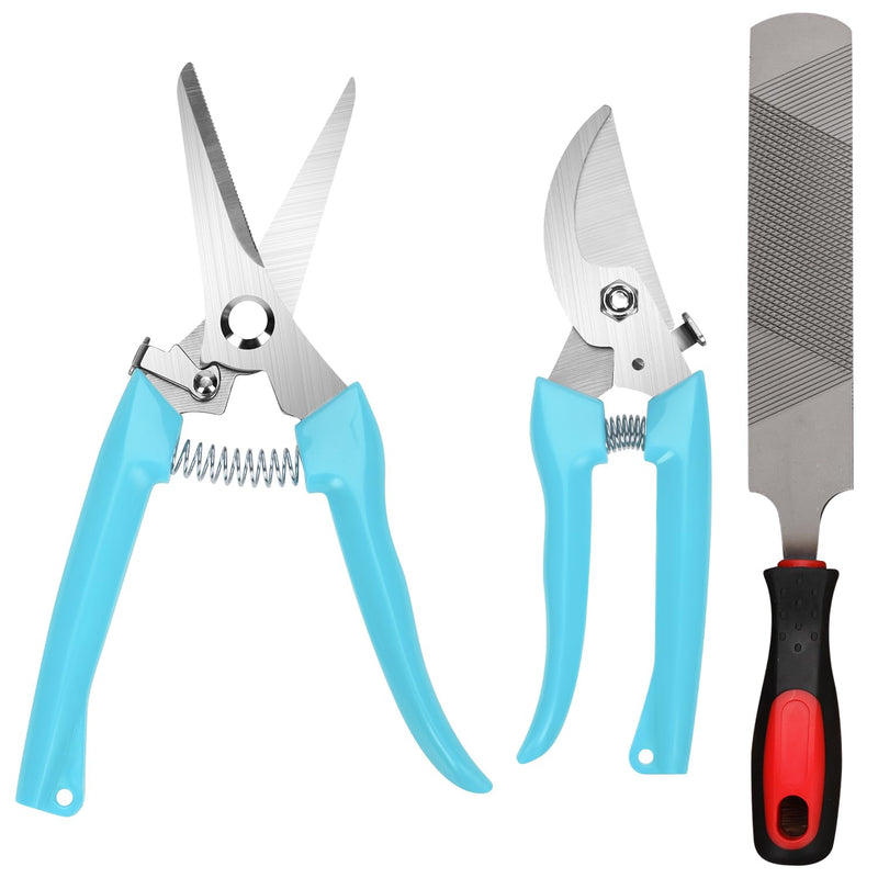 PEUTIER 3pcs Goat Hoof Trimmers and File, Nail Clippers for Goats Hoof Nippers Curved/Straight Head Sheep Hoof Trimming Shears Hoof Rasp Horseshoe File for Goat Sheep Lamb Pig Animal Hooves (Blue)