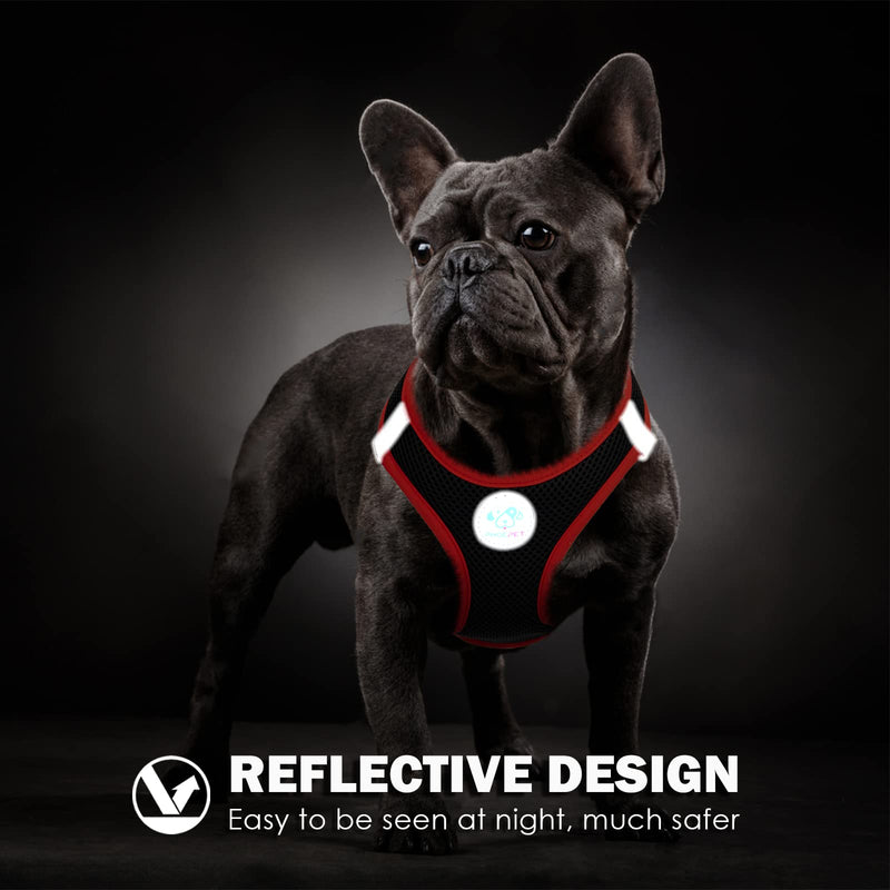 PHOEPET Step-in Dog Harness,Reflective Adjustable Dog Vest Harness, Soft Pet Walking Jacket with 2 Metal Leash Hooks for Dog and Cat(Black Base & Red Straps,S) S (Neck: 10-11”,Chest: 13-14.5”) Black Base & Red Straps - PawsPlanet Australia