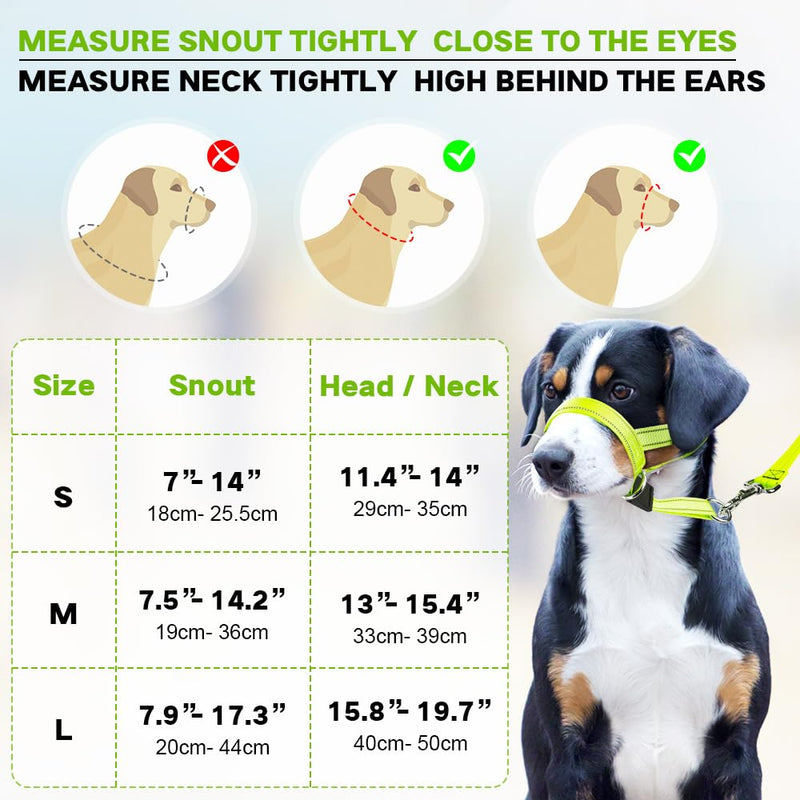 Reflective Dog Headcollar - Adjustable gentle leader Dog Head Halter Stops Heavy Pulling On The Leash - Soft Padded Head Collar for Medium Large Dogs Easier Walks (Medium, Green) - PawsPlanet Australia