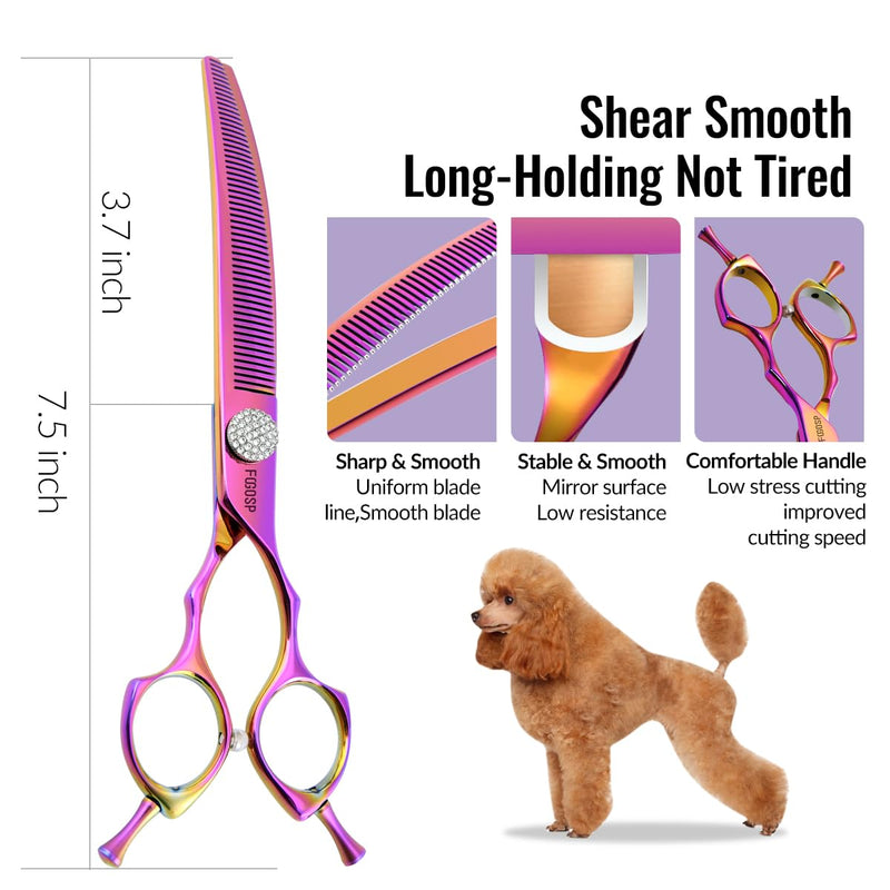 Professional Curved Thinning Shears Dog Grooming Scissors 7.5'' Rainbow Curved Thinner Scissors for Grooming Large Dogs Pet 56 Teeth Japan 440C(Curved Thinner,Rose Red) 7.5 in Curved Thinners Rose Red - PawsPlanet Australia