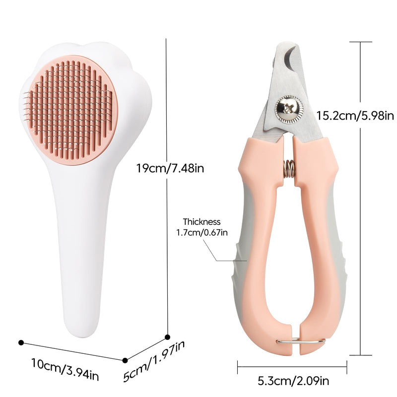 Self-Cleaning Cat Brush for Shedding with Cat Nail Clippers 2-Piece Set,Cat Brushes for Indoor Cats and Cat Nail Trimmer with Safety Guard Protective,Pet Hair Removal Tool for Cats and Dogs - PawsPlanet Australia