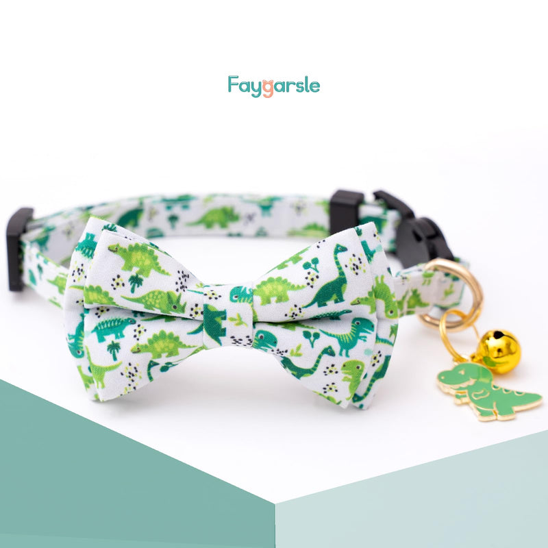 Faygarsle 2 Pack Cat collar with Bell Breakaway Bowtie for Male Female Cats Soft Fancy Blue Green Dinosaurs Pattern Spring Summer Cat Collar for Boy Girl Cats - PawsPlanet Australia