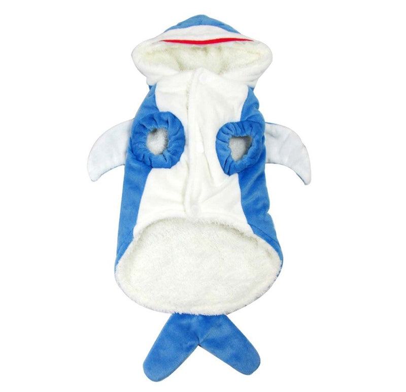 Funny Dog Cat Shark Costumes, Pet Halloween Christmas Cosplay Dress, Adorable Blue Shark Pet Costume,Animal Fleece Hoodie Warm Outfits Clothes (L Size) 12.5 in Neck Girth, 16.1 in Chest