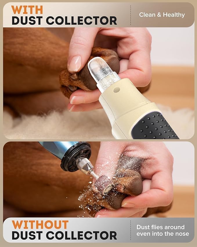 7-Speed Dog Nail Grinder with LED Light – Ultra Quiet Electric Pet Nail Trimmer for Large Dogs & Cats – Professional Grooming Tool with Dust Collector, One-Hand Speed Control & Instant Stop Safety Milk White
