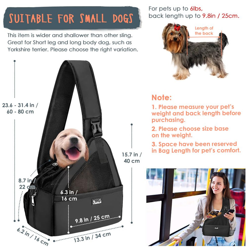 SlowTon Pet Dog Sling Carrier, Hands Free Hard Bottom Papoose Small Animal Puppy Up to 6 lbs Travel Bag Tote Breathable Mesh Support Adjustable Padded Strap Pocket Safety Belt(Widened Black) For Short Leg Pets under 6lbs - PawsPlanet Australia