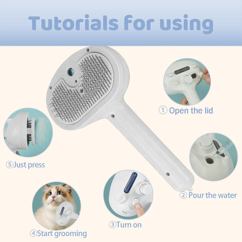 3 In 1 Grooming Brush For Cats & Dogs Spray Brush Carrying Water,Steam Generating Comb&Pets Cleansing Tools Cleaning&Massaging&Hair Removal -Gift For Pets (white) white - PawsPlanet Australia