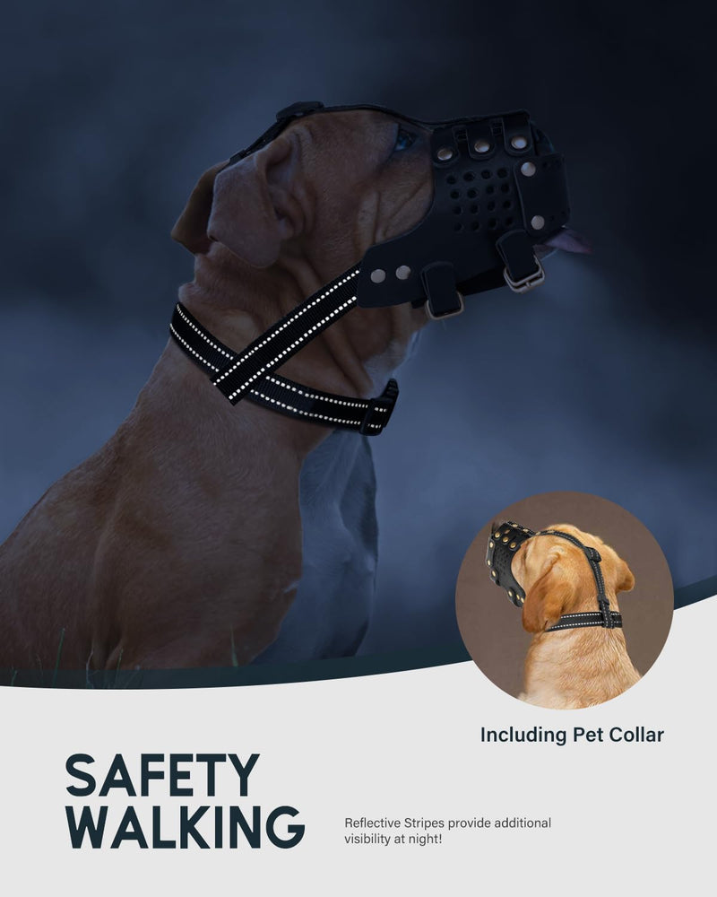 MIDOG Pitbull Dog Muzzle Leather Amstaff Muzzles Staffordshire Terrier Secure Basket (Black,L-9) - PawsPlanet Australia