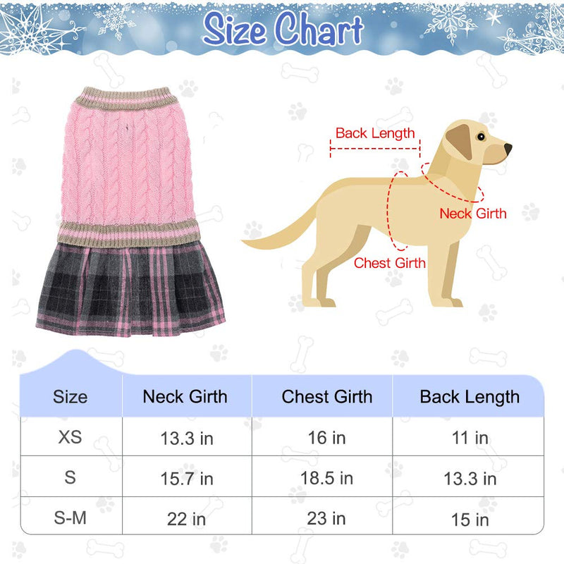 BINGPET Dog Sweater Dress - Plaid Pattern - Warm Pullover with Leash Hole V-Neck Knitwear Pet Sweater Cat Knitted Dress One-Piece Dress for Small to Medium Dog and Cat Pink - PawsPlanet Australia