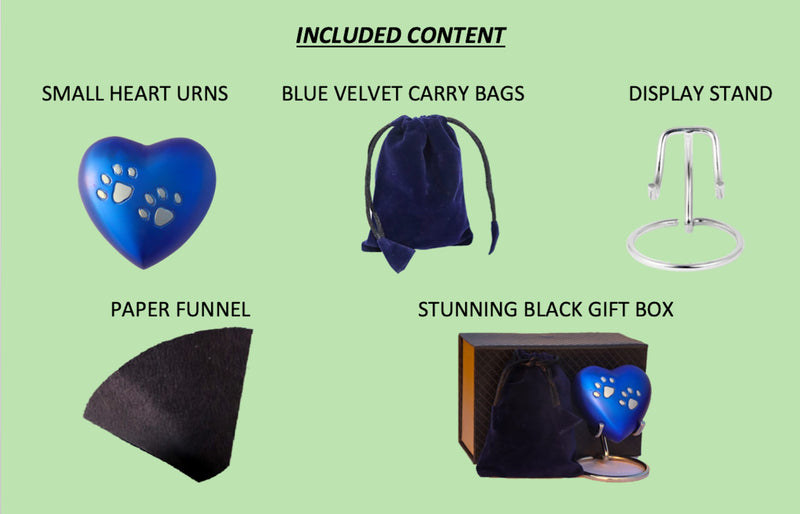 THE ASCENT MEMORIAL PET Memorial Heart URNS for Ashes for Cats and Dogs | PAW Engraved Heart URN | Display Stand | Velvet Carry Bag | Paper Funnel | Magnet Closure Gift Box Blue - PawsPlanet Australia