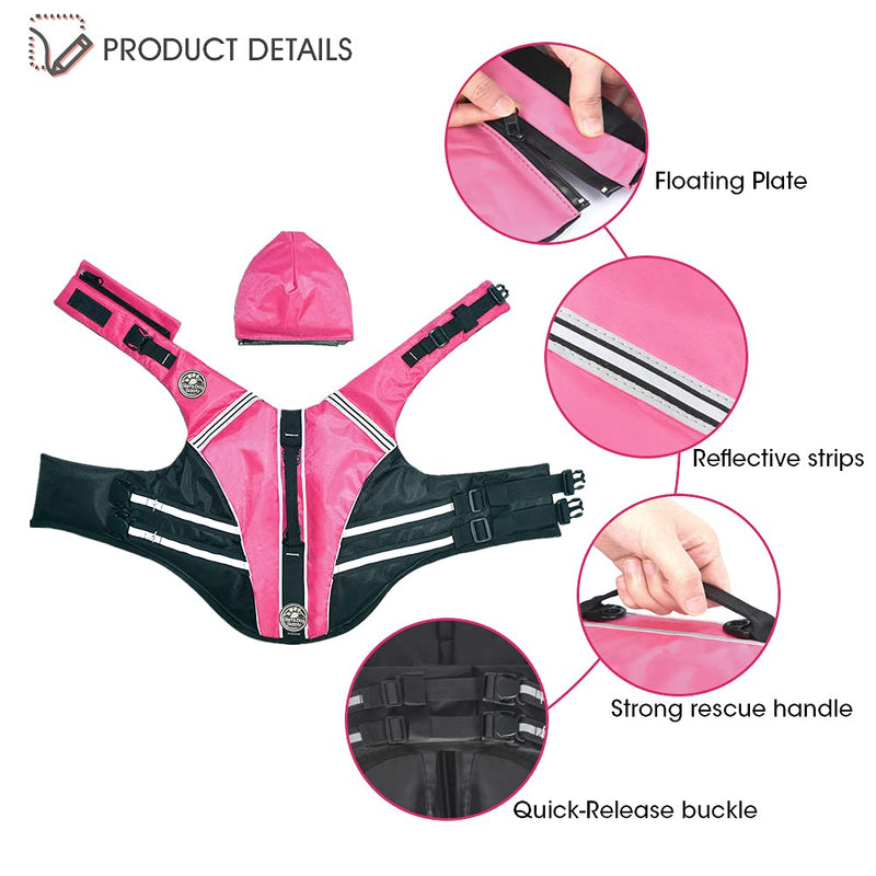 Mklhgty Dog Life Jacket, Reflective Dog Life Vest with Removable Neck Float High Buoyancy for Swimming and Boating, Ripstop Pet Safety Swimsuit Rescue Handle for Small Medium Large Dogs pink S(Chest Girth: 17"-25") - PawsPlanet Australia