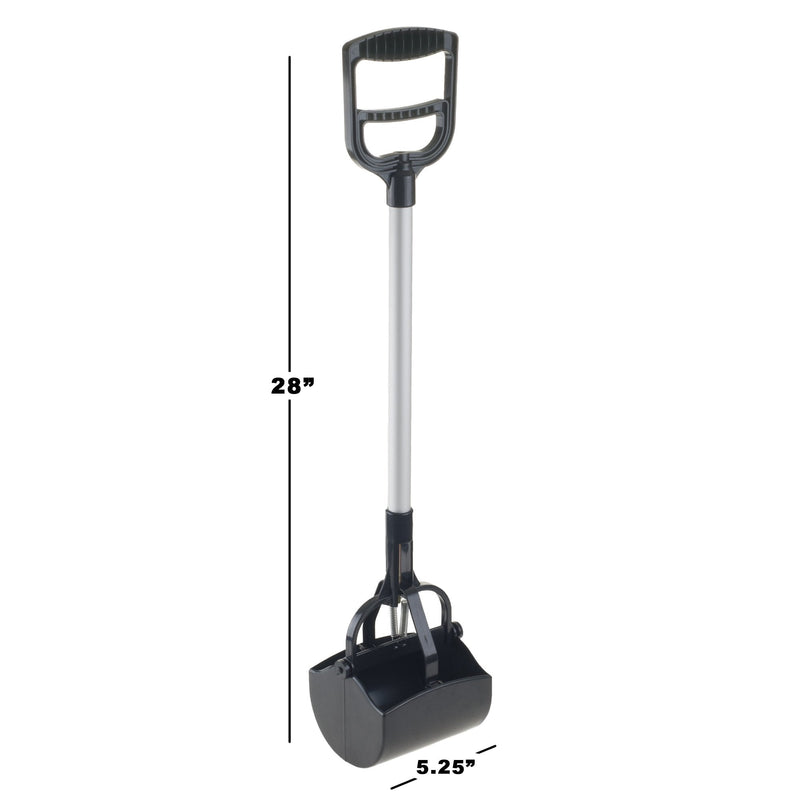 Pet Pooper Scooper - Plastic and Aluminum Cat and Dog Poop Grabber with Long Handle - Enables One-Handed Use on Concrete and Grass by PETMAKER (Black) Black