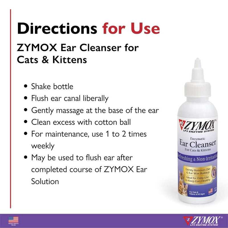 Zymox Enzymatic Ear Cleanser for Cats & Kittens, 4 oz. – Cleans & Refreshes Ear Canal for Relief from Ear Wax & Dirt Buildup