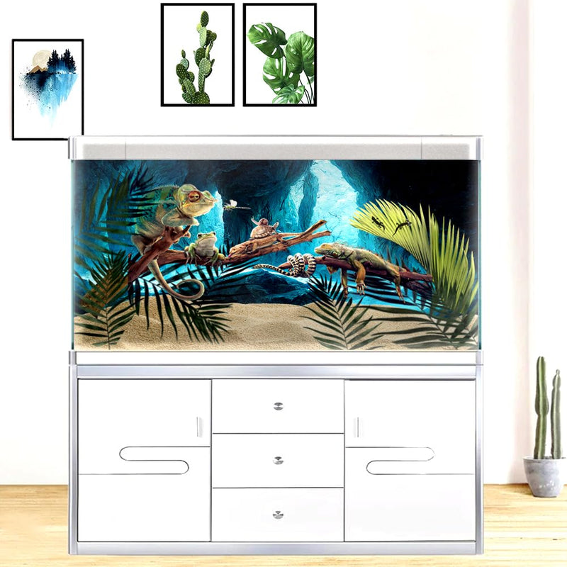 48X24 Inches Fish Tank Background, Underwater Cave Terrarium Background Decor, Blue Landscape Stone Durable Polyester Background with 8 EVA Double-Sided Tapes 48X24in/120X60cm blue-02 - PawsPlanet Australia