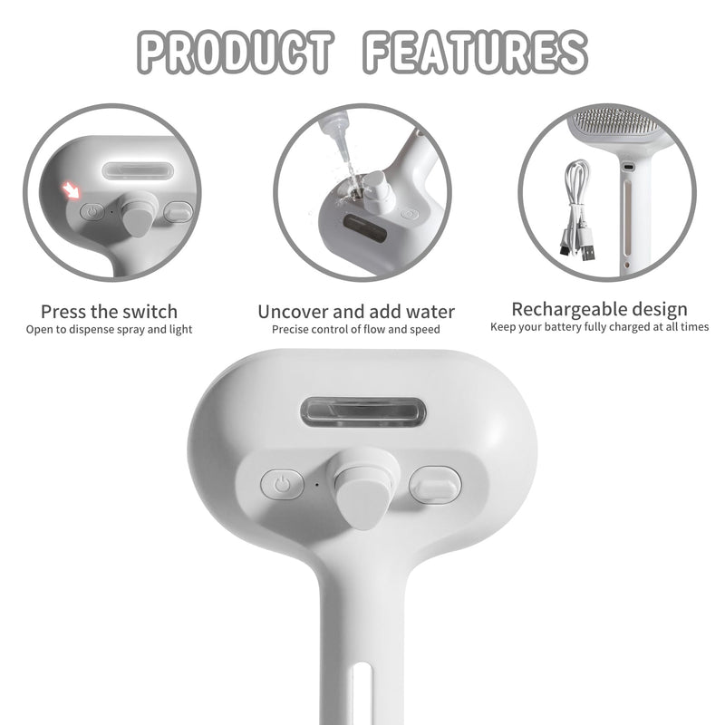 Susu & Wuwu Spray Cat Brush for Shedding - Water Brush for Cats and Dogs - Pet Hair Removal Comb with Water Tank and Release Button - White - PawsPlanet Australia