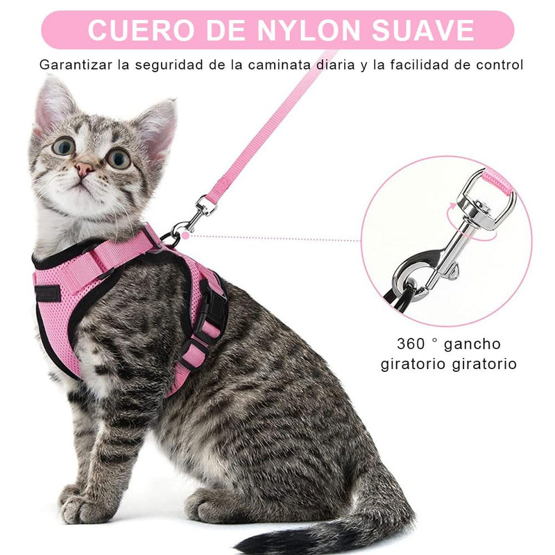 Voarge Cat Harness, Adjustable Cat Harness with 150 cm Leash, Safety Cat Harness for Small Medium Large Cat Adult Puppies Cat Harness for Walking Travel (Pink, M)