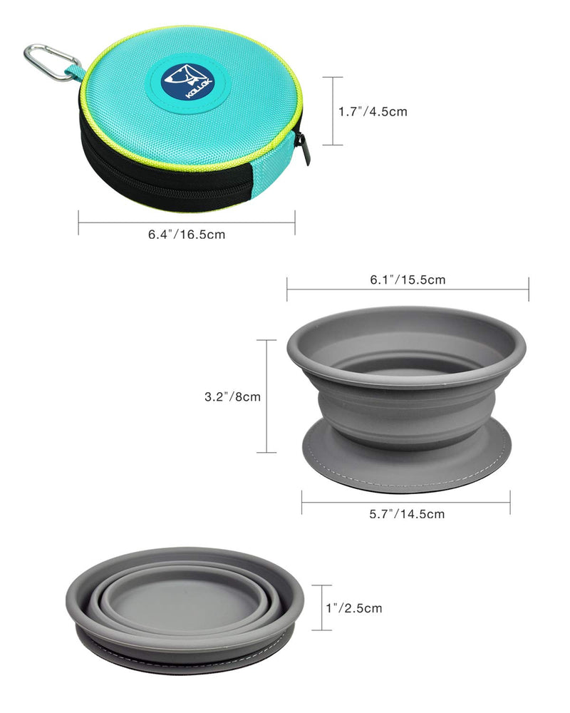 KALLAK Travel Twin Pet Bowls for Dogs or Cats, Collapsible Silicone Bowls for Food and Water Feeding, Anti-Dirty Foldable Zip Up Carry Case with Carabiner Clip, Portable Hiking Dog Bowl - Turq - PawsPlanet Australia
