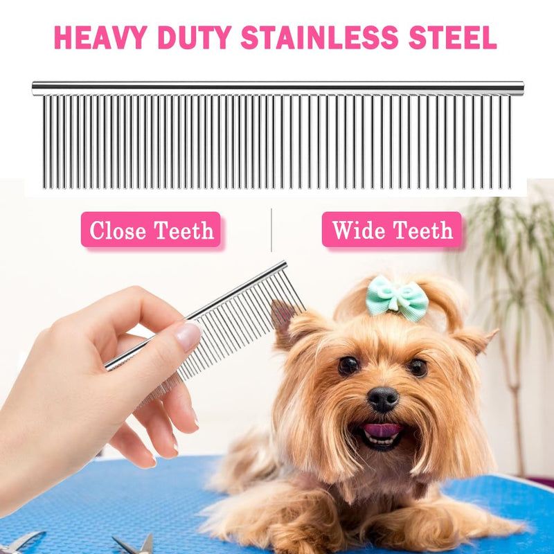 Bamlue 6 in 1 Professional Stainless Steel 4CR Safety Round Tip Dog Grooming Scissors, Anti-Rust Shears Cat Grooming Scissors Pet Kit, Thinning Straight Comb for Long Short Hair-Pink Pink - PawsPlanet Australia