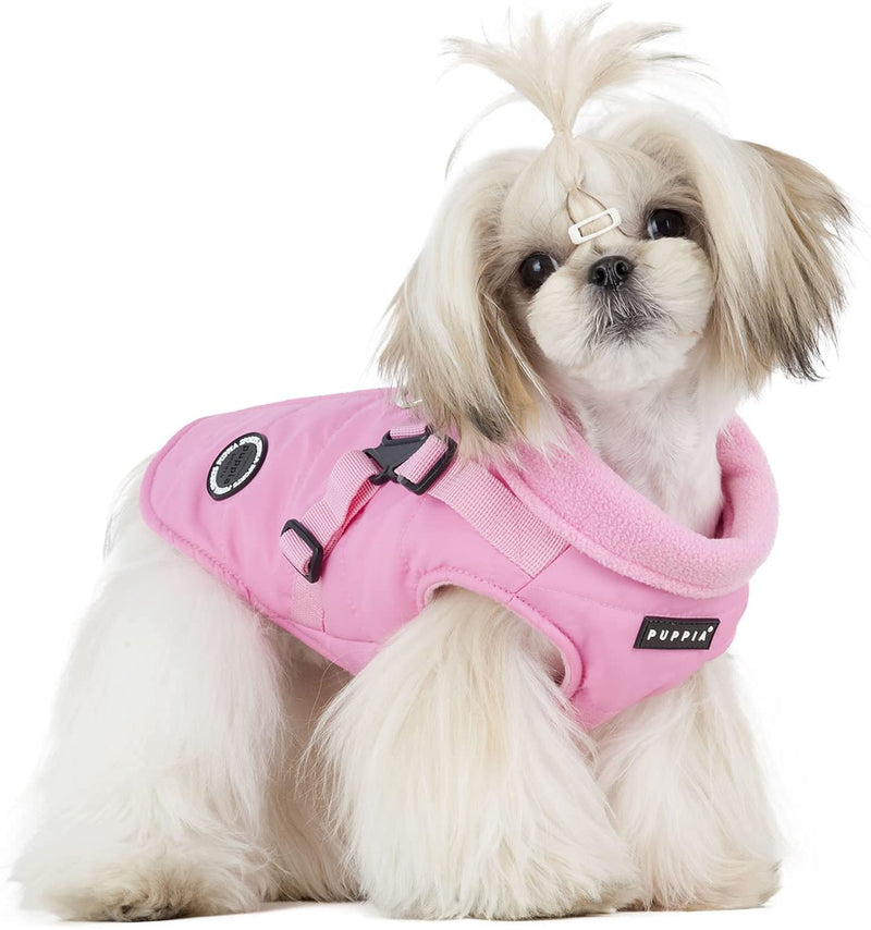Puppia Mountaineer Winter Dog Coat with integrated harness No Pull Cold Weather Waterproof Warm Fleece Back Zipper for Small & Medium Dog, PINK, Large - PawsPlanet Australia