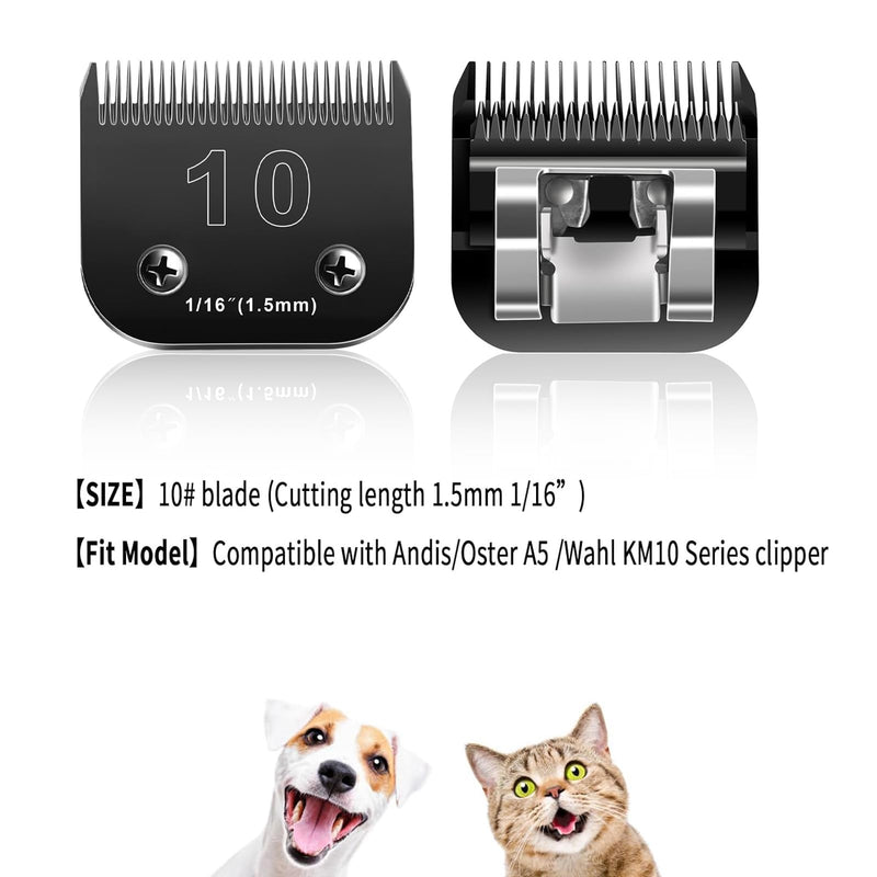 10 Blades Dog Grooming Blades Compatible with Andis/Oster A5/Wahl KM-10 Series Dog Clippers,Detachable Clipper Replacement Blade(4PCS-#10+4FC+5FC+7FC) 40:1/100''(0.25MM) - PawsPlanet Australia
