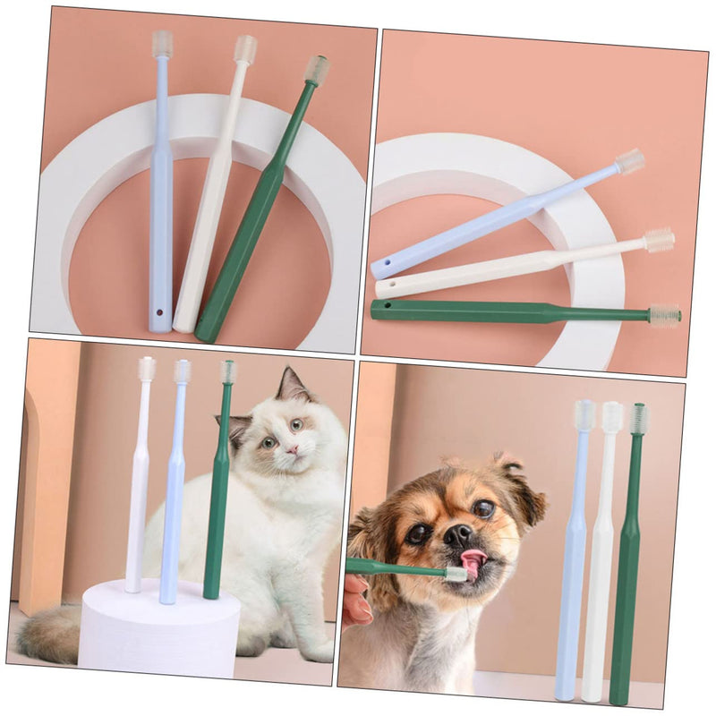 WOONEKY Pack of 4 Pet Toothbrushes Round Brush Made of TPE Handy for Dogs and Cats Gentle Teeth Cleaning Suitable for Small Pets Effective Oral Care and Dental Care