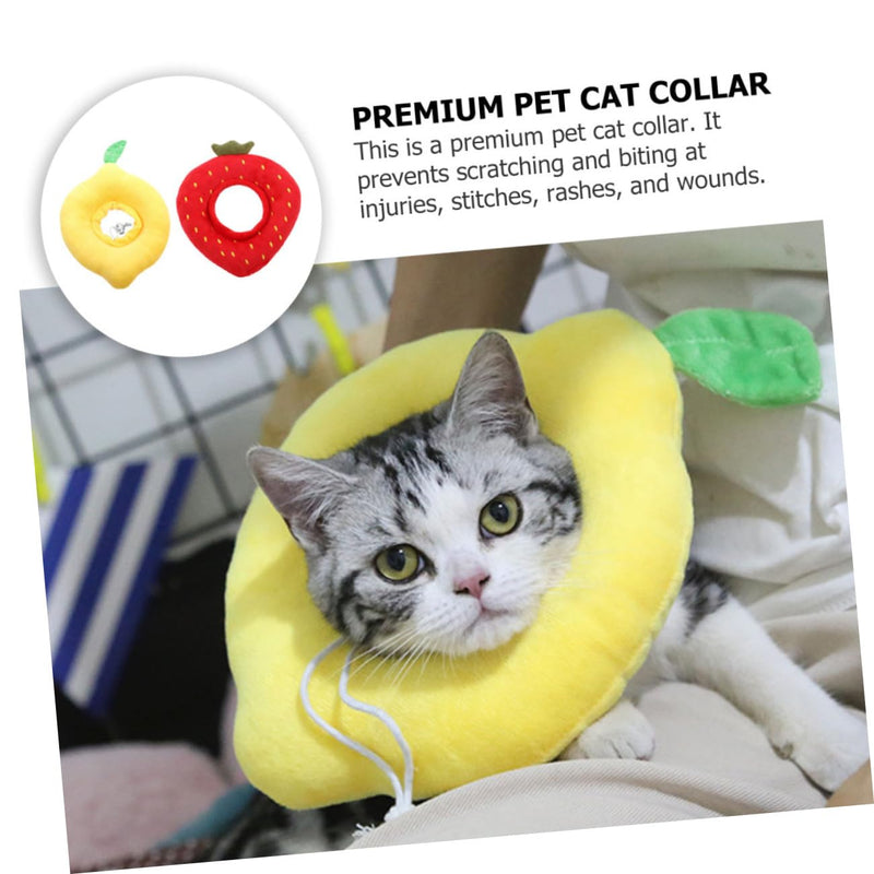 Abaodam 2-Pack Adjustable Soft Cat Neck Collar with Cute Strawberry Lemon Design Elastic Protective Cone for Cats and Small Dogs After Surgery Prevents Scratching and