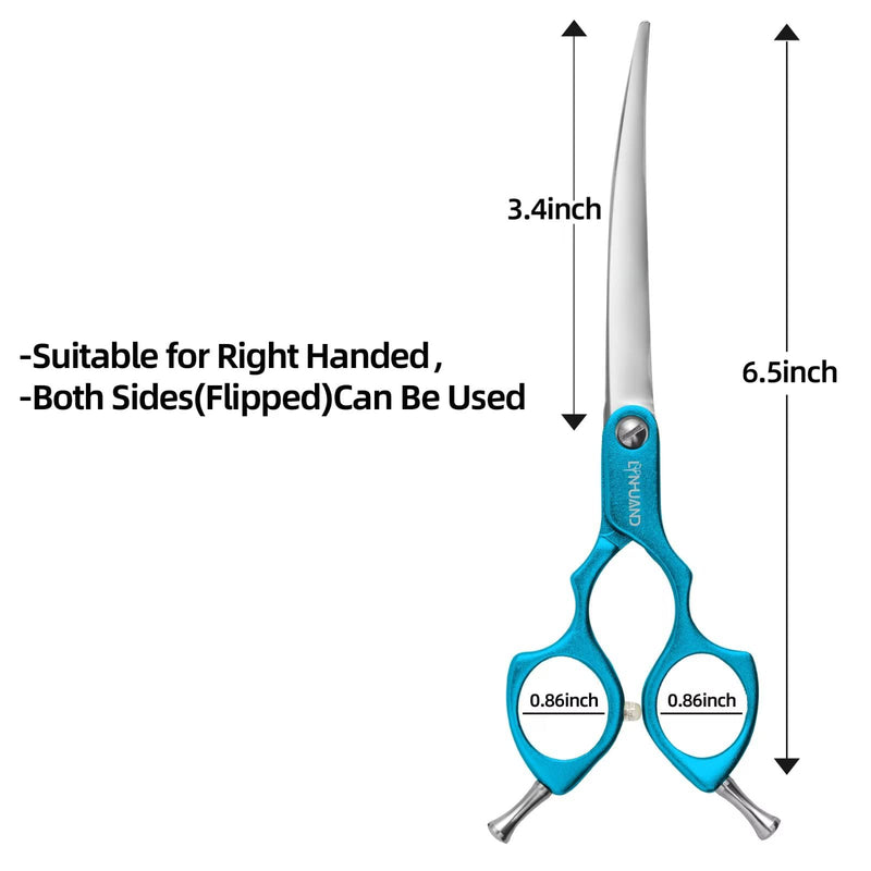 6.5" Curved Grooming Scissors for Dogs 440C Stainless Steel Professional Dog Grooming Scissors with Ultra-Light Aeronautical Aluminum Handle (Blue-Curved) Blue - PawsPlanet Australia