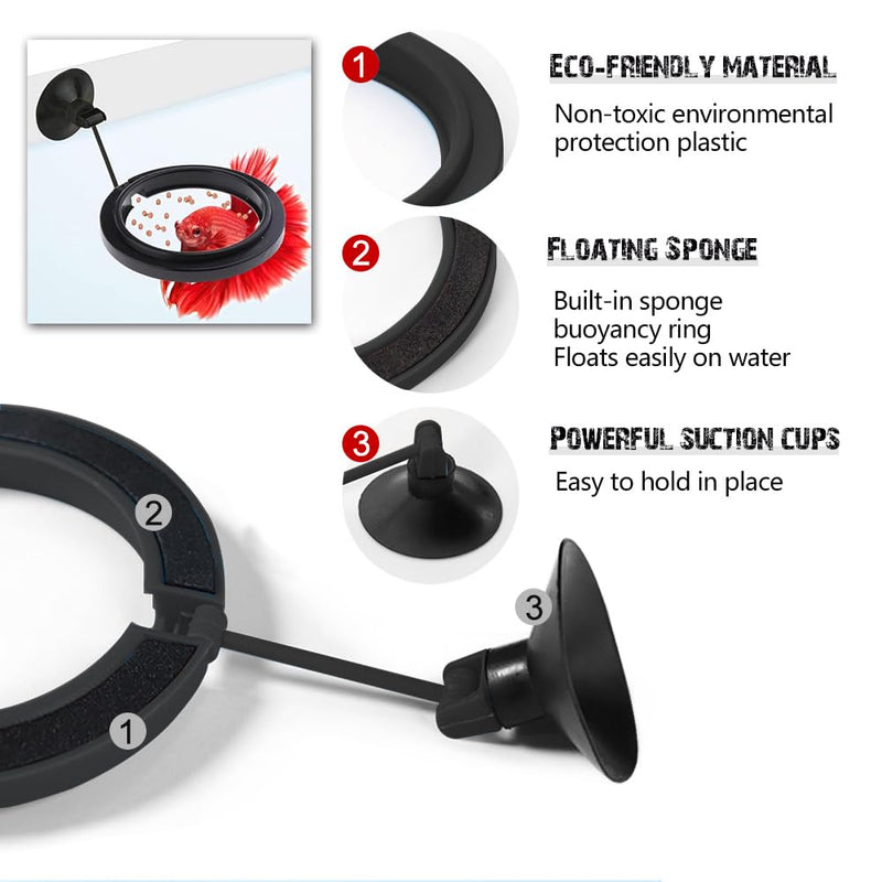 Fish Feeding Ring, Fish Safe Floating Food Feeder Circle Blue, with Suction Cup Easy to Install Aquarium, Square and Round Shape Fish Tank Towels - for Guppy, Betta, Goldfish, Etc (1 circle) 1 circle - PawsPlanet Australia