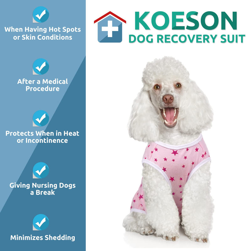 KOESON Recovery Suit for Female Dogs, Dog Recovery Suit After Spay Abdominal Wounds Protector, Bandages Cone E-Collar Alternative Surgical Onesie Anti Licking Medium Pink Stars