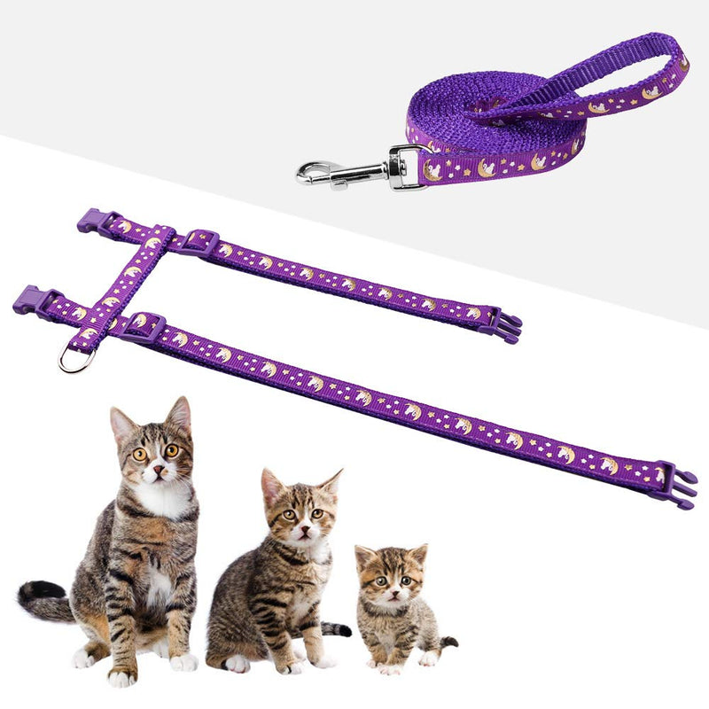 Cat Harness and Leash Set Gold Moons Soft Nylon Escape Proof Adjustable for Kittens Small Animals Glow in The Dark(Purple) Purple - PawsPlanet Australia
