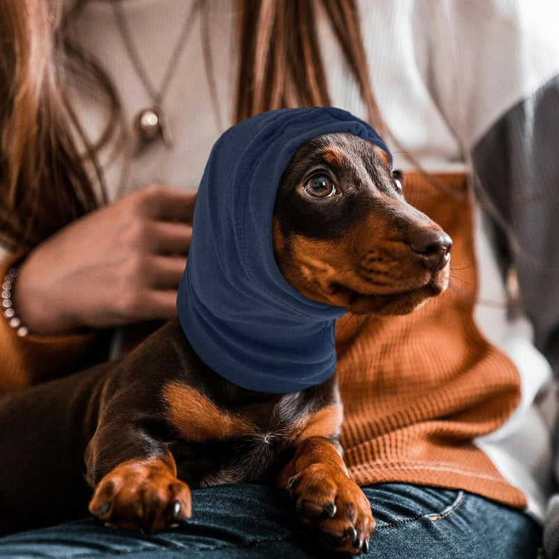 Dog Earmuffs Reduces Noise and Calms the Pet Easy to Wear Adjustable Soothing Hood for Dogs and Cats (Dark Blue/S) dark blue S