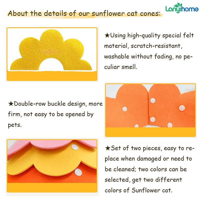 Adjustable Cat Recovery Collar - Cute Flower Neck Cat Cones After Surgery, Set of 2 Cat E Collar, Surgery Recovery Elizabethan Collars for Kitten and Cats S Size (2 pcs) Small Yellow+Orange - PawsPlanet Australia