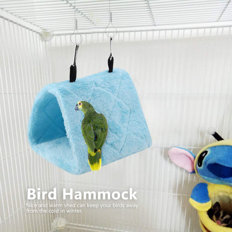 Bird Hammock, Soft Plush Parrot Hanging Hut Cage Perch Stand Swing Toys for Parakeet Cockatiel Lovebird Budgie Finch Canary Cockatoo African Grey Amazon Macaw S Blue