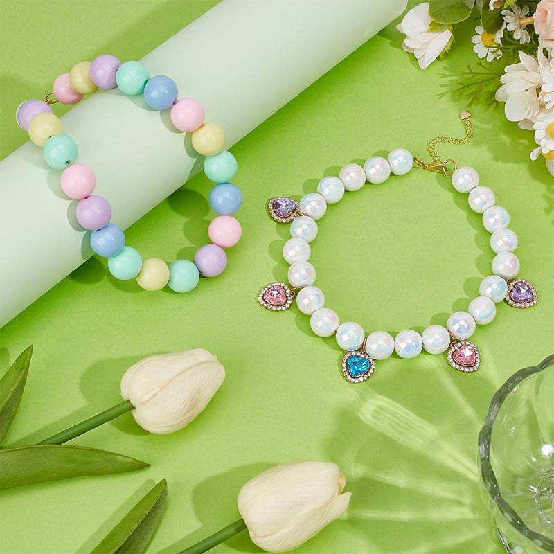 OLYCRAFT 2pcs Pet Rainbow Beaded Collar with Heart Charms Adjustable Dog and Cat Necklace Sparkling Colorful Pet Necklace Jewelry Handmade Fancy Dog Collar for Small Medium and Large Pets-2 Styles 13.2~15 Inch - PawsPlanet Australia