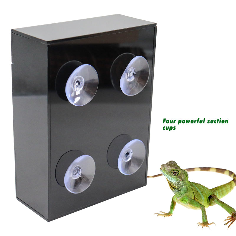 Chameleon Feeder, Bearded Dragon Bug Bowl, Black Acrylic Reptile Feeder Box, Wall-Mounted Insect Feeder with Suction Cups, Tank and Aquarium Accessories for Lizard Bearded Dragon Gecko Frog