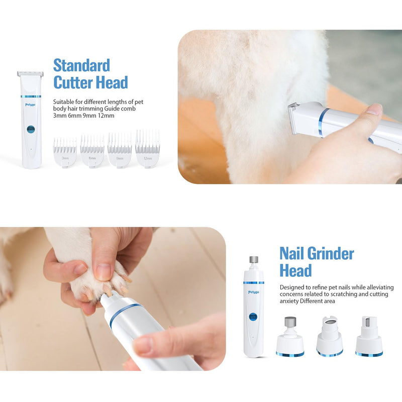2-in-1 Dog & Cat Grooming Kit - Rechargeable Cordless Pet Hair Clippers with Nail Grinder & Paw Trimmer & 4 Guide Combs, Low Noise Dog Clippers for Grooming Small Medium Pets
