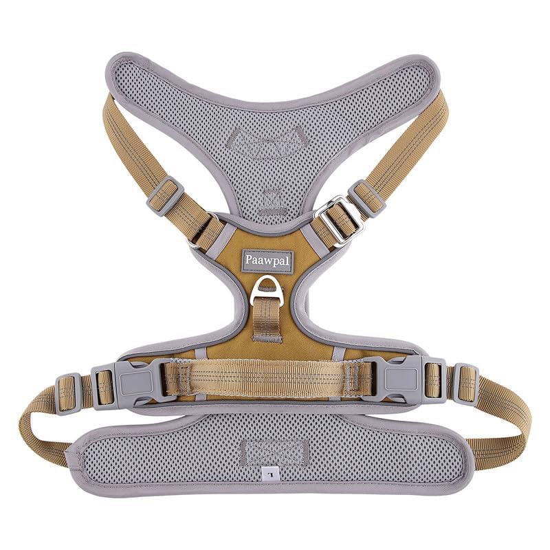 Adjustable Dog Harness - No Pull, Reflective, Soft Padded for Small, Medium, Large Dogs - Includes Leash and Collar Beige L - PawsPlanet Australia