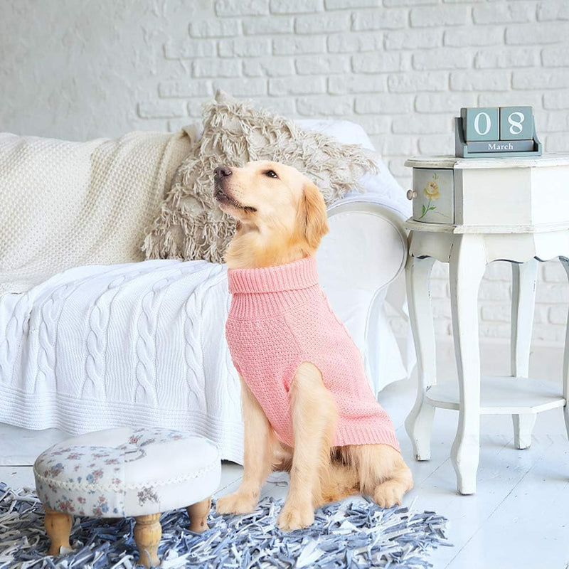 Mihachi Turtleneck Dog Sweater - Winter Coat Apparel Classic Cable Knit Clothes with Leash Hole for Cold Weather, Ideal Gift for Pet in New Year Large Flesh pink - PawsPlanet Australia