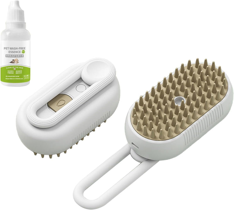 Cat Steam Brush - 5 In1 Grooming Kit for Cats and Dogs Silicone Massage Tool - Stainless Steel Nail Scissors - Hair Detangling Comb - Water Spray Rechargeable Shedding Wash-Free Essence (White) White - PawsPlanet Australia