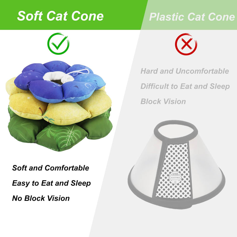 Cat Soft Cone Collar, Adjustable Cat Recovery Cones to Stop Licking Wounds, Waterproof Pet Elizabethan Recovery Collar for Cats After Surgery (Blue Ocean, M) Blue (Ocean)