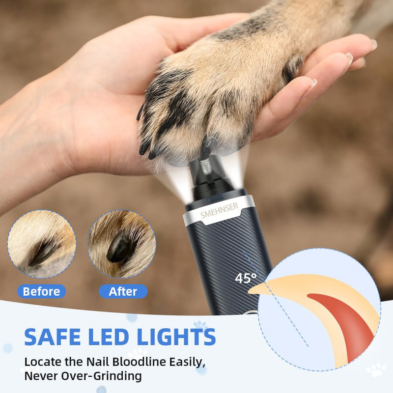 Dog Nail Grinders Upgraded Super Silent Cat Claw Nail Clippers 3-Speed Electric Pet Electric Nail File Nail Scissors Nail Trimmer File with 2 LED Lights for Small to Large Dogs(Navy Blue) Pet Nail Filer-m8-navy Blue - PawsPlanet Australia