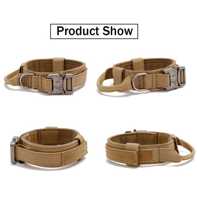 Tactical Dog Collar and Leash Set Tactical Dog Collar with Handle Bungee Leash Adjustable Military Training Nylon Collar Dog Training Collar Leash Set with Control Handleand Metal Buckle （Brown L Large (Pack of 1) Brown SET(collar+leash)