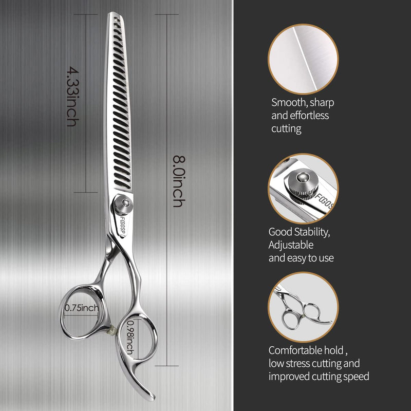 Professional Thinning Shears for Dogs with Micro Serrated Edge 8 inch Dog Grooming Scissors Long Chunkers Shears Japan 440C 70% Thinning Rate 26 Teeth(8in) 8.0 in - PawsPlanet Australia
